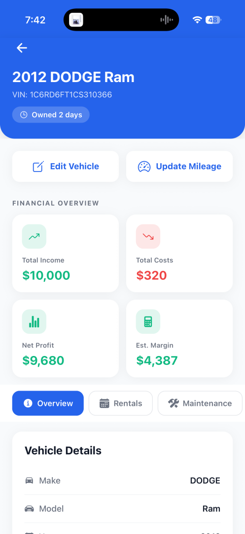 Vehicle Details Screen