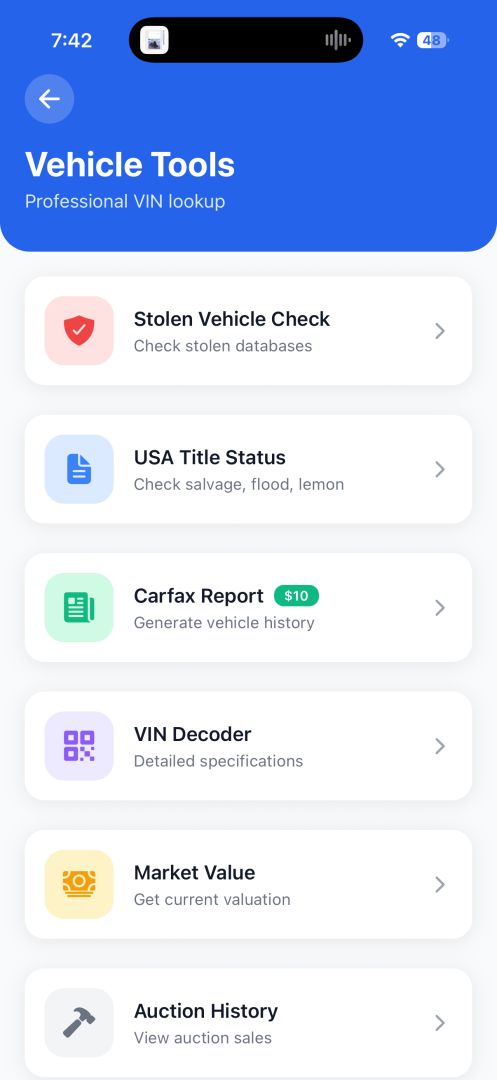 Vehicle Tools Screen